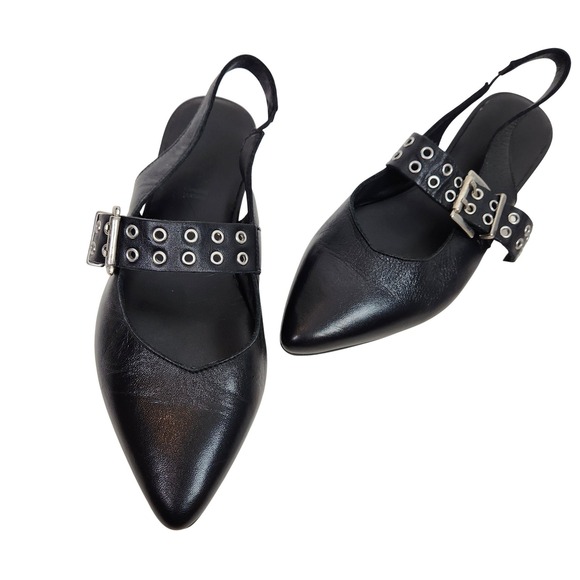 Antonio de Faria Shoes - ANTONIO DE FARIA Carina Slingback Shoes Womens 8 39 EU Black Pointed Flats